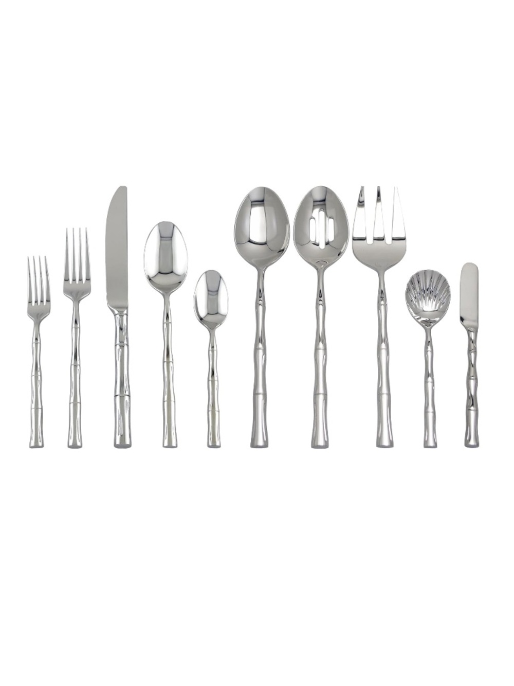 45-Piece Bamboo Shaped Flatware Set, 18/8 Stainless Steel Silverware Cutlery Set